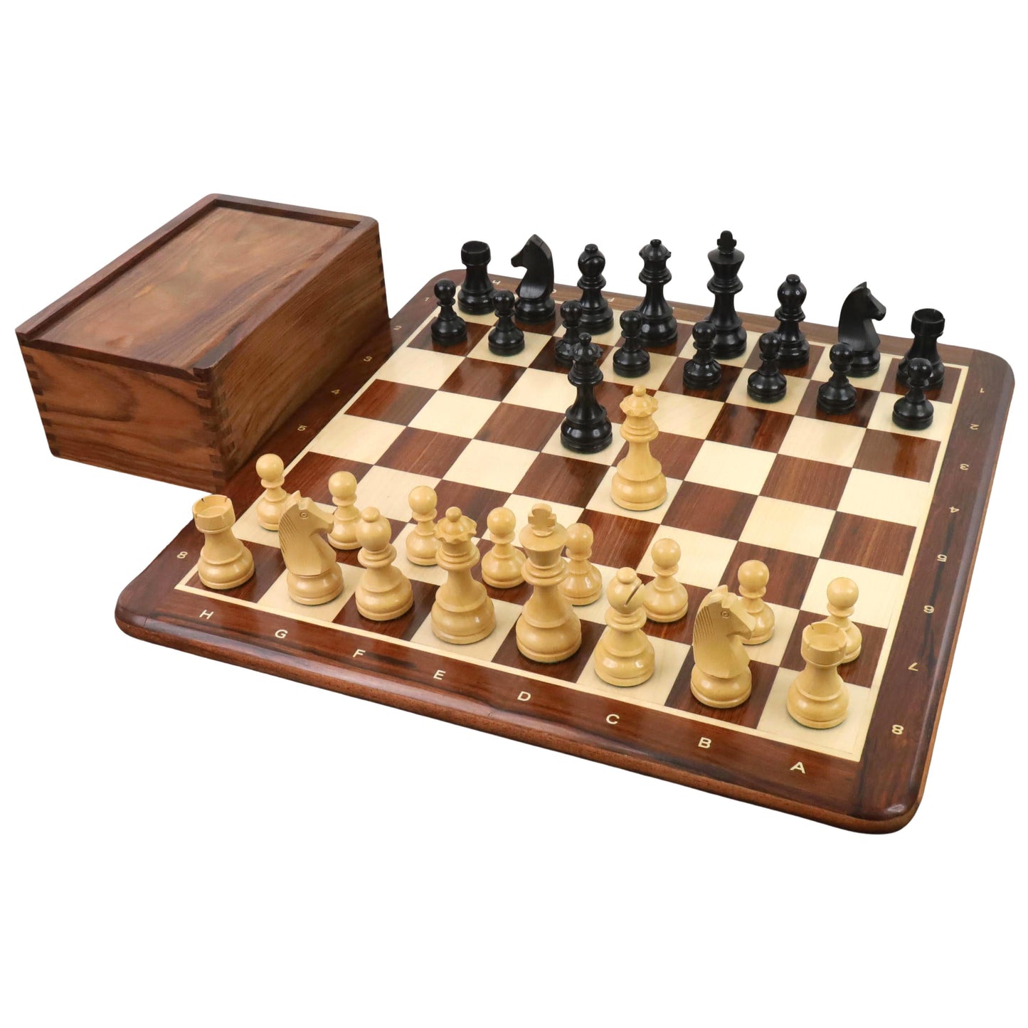 3.9" Championship Chess Set Combo -Pieces in Ebonised boxwood with Board and Box