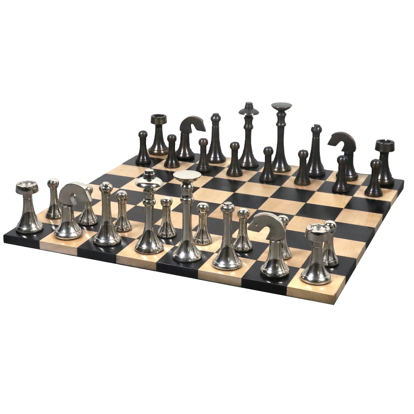 Brass Chess Set Combo of 3.1" Contemporary Chess Pieces + Ebony Wood Chess board