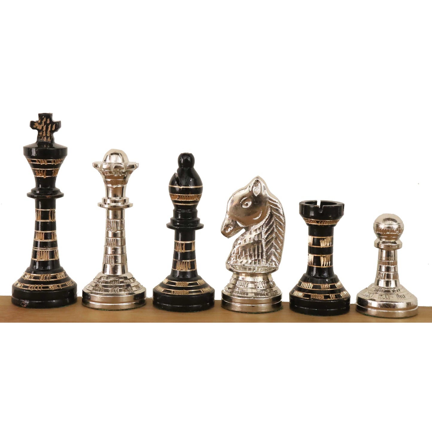 Classic Staunton Brass Metal Luxury Chess Pieces & Board Set - 12"- Silver and Black