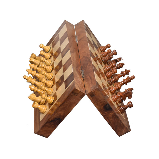 Wooden Magnetic Chess set 10" Travel Sheesham wood Golden Rosewood