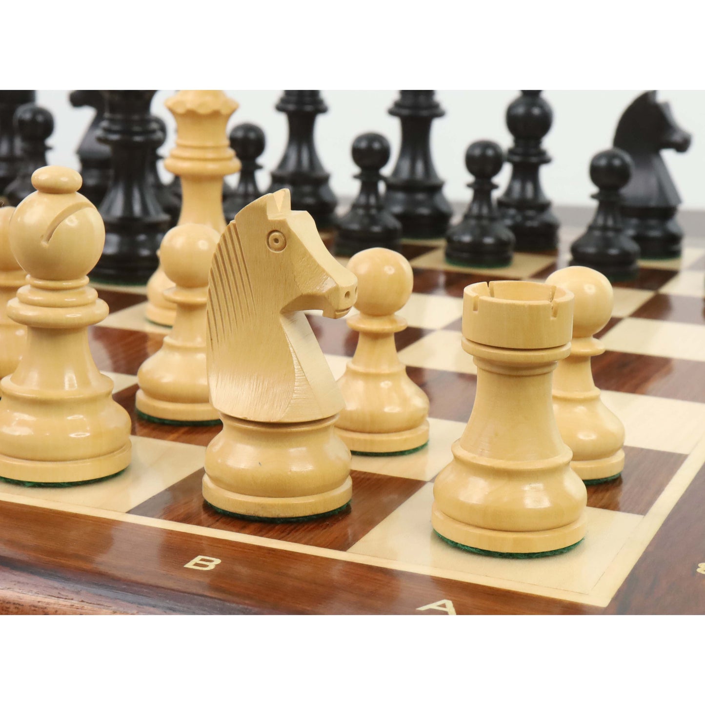 3.9" Championship Chess Set Combo -Pieces in Ebonised boxwood with Board and Box