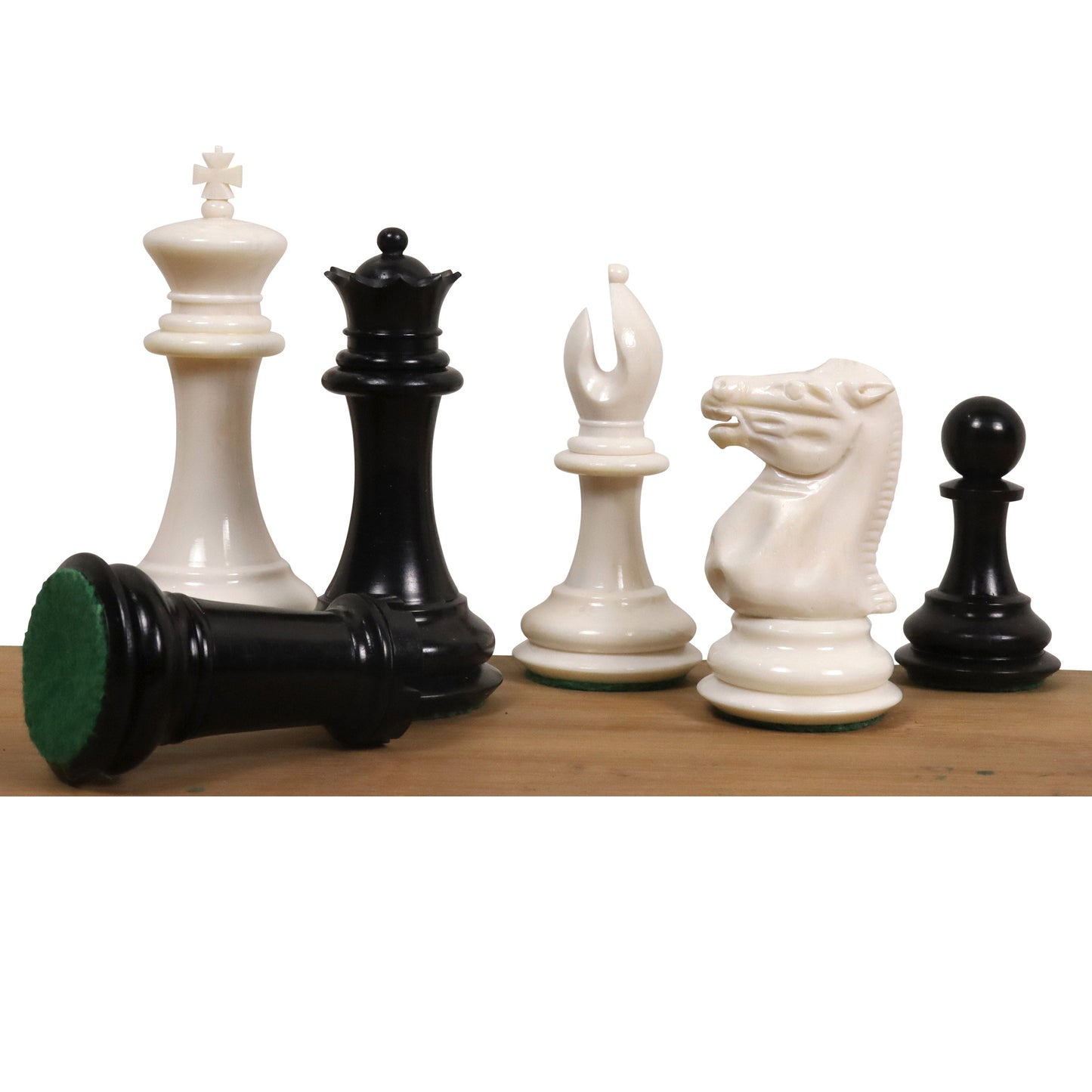 1849 Jacques Cook Camel Bone Chess Set- Chess Pieces Only - Black & White - 3.5" King