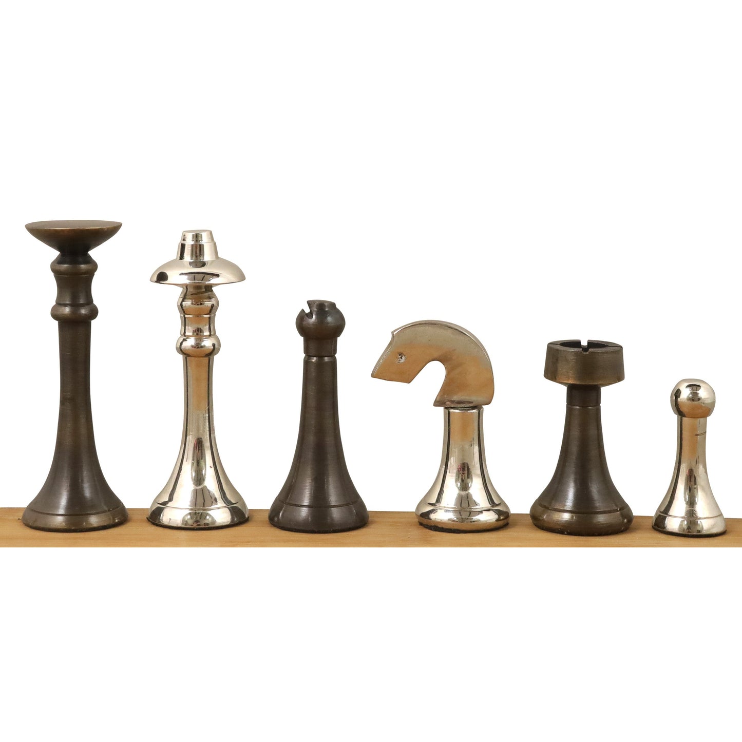 Brass Chess Set Combo of 3.1" Contemporary Chess Pieces + Ebony Wood Chess board