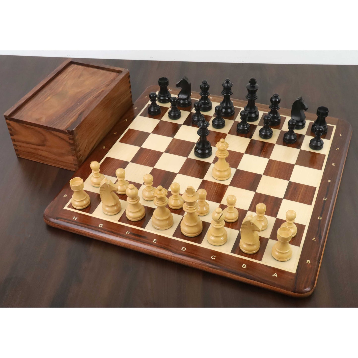 3.9" Championship Chess Set Combo -Pieces in Ebonised boxwood with Board and Box