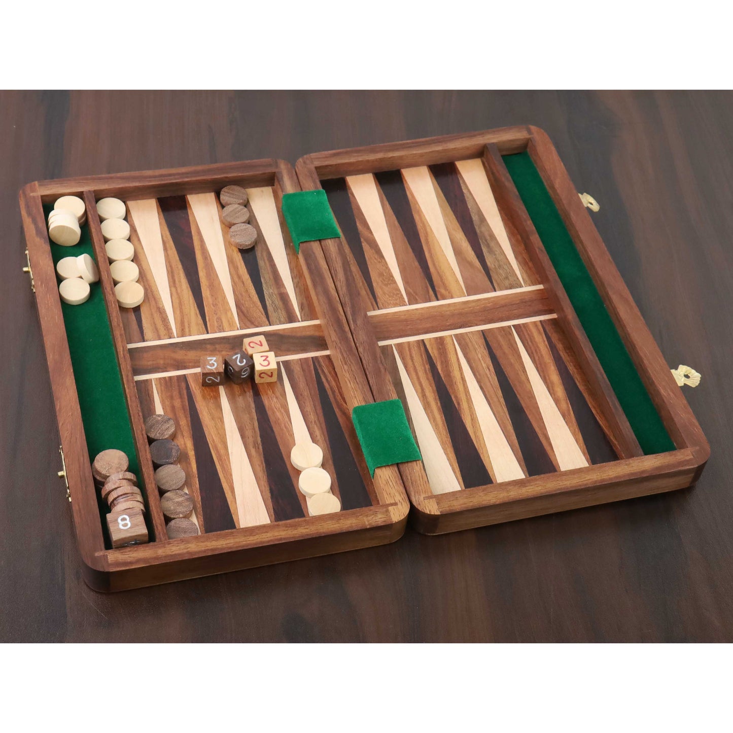 10" Handcrafted Wood Travel Backgammon pieces Set Game Folding Board