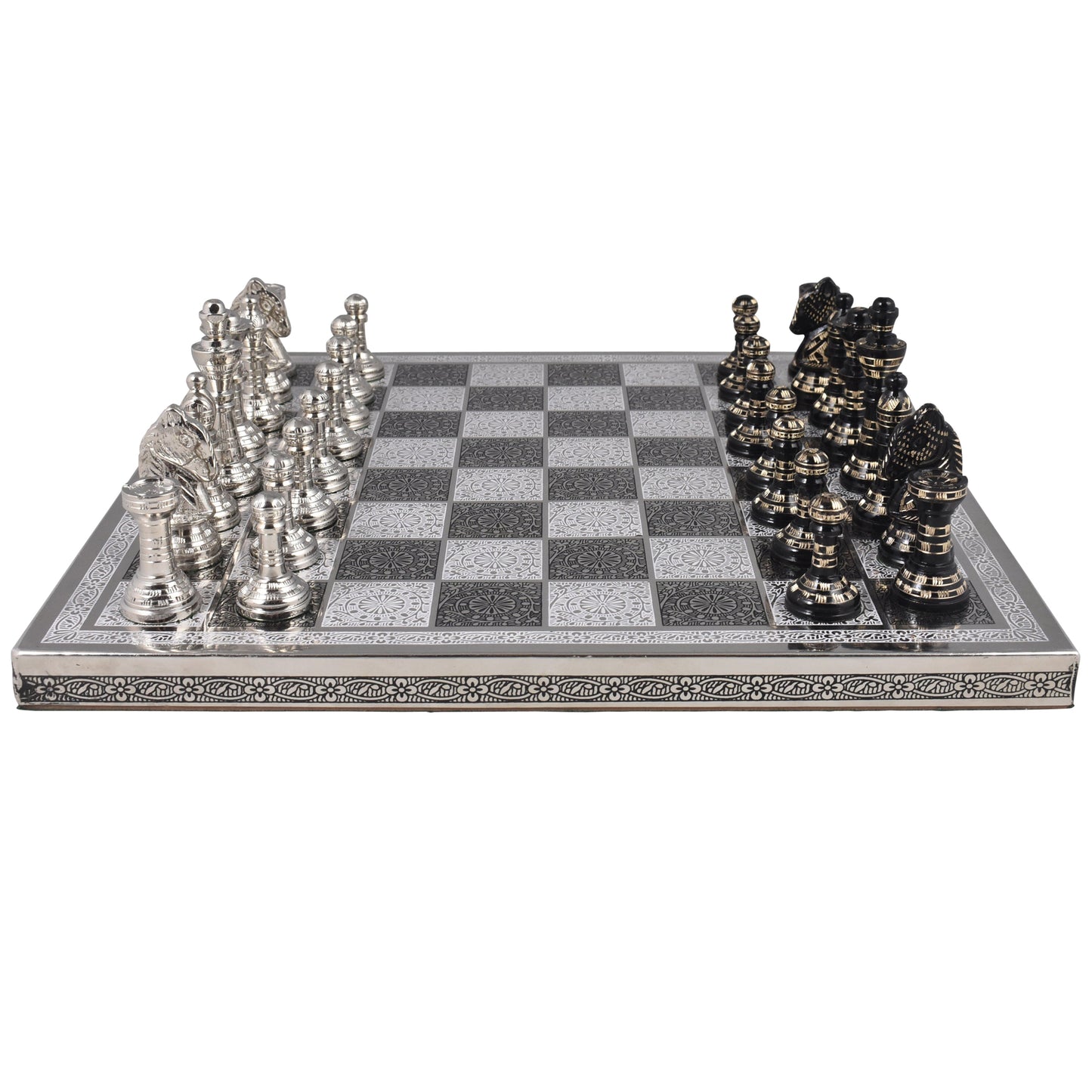 Staunton Inspired Brass Metal Luxury Chess Pieces & Board Set - 12" - Unique Art