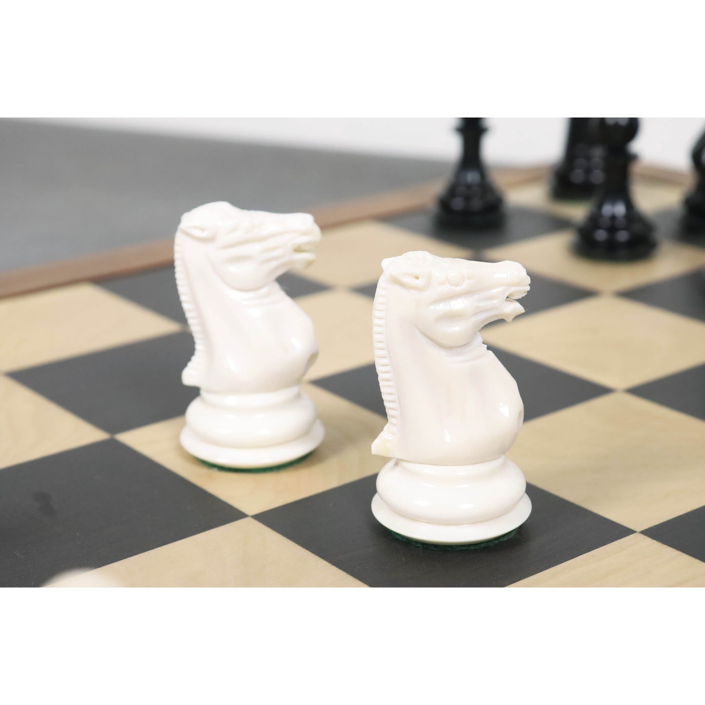 1849 Jacques Cook Camel Bone Chess Set- Chess Pieces Only - Black & White - 3.5" King