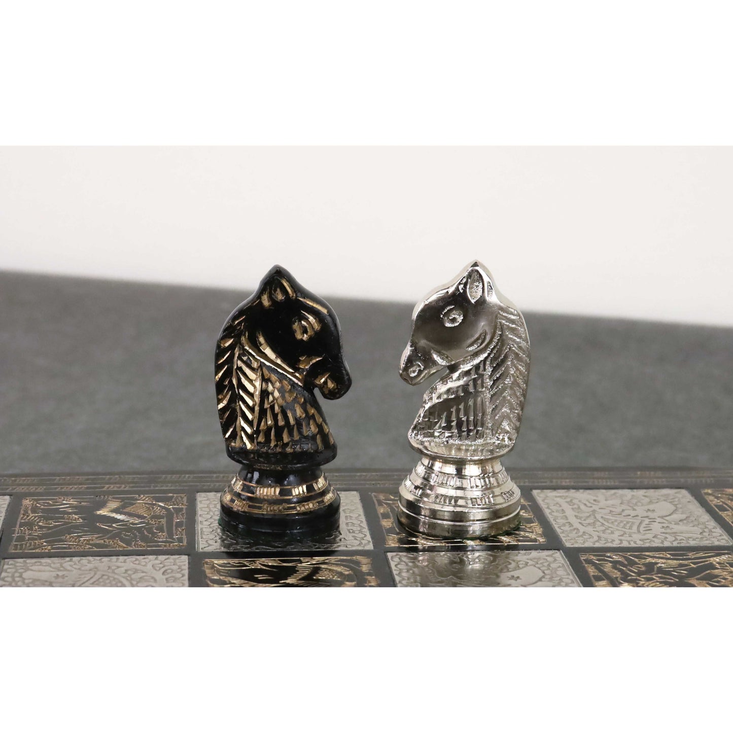 Classic Staunton Brass Metal Luxury Chess Pieces & Board Set - 12"- Silver and Black