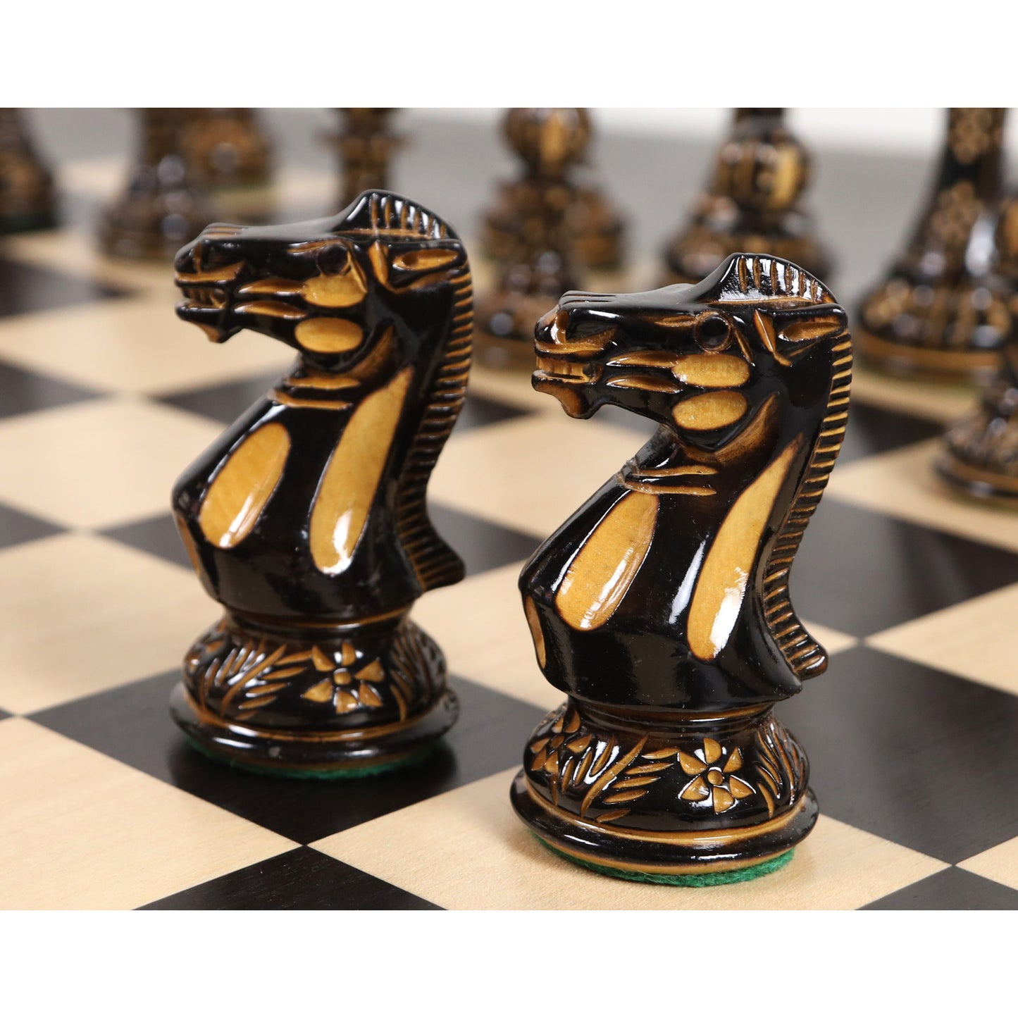 Combo of 4" Professional Staunton Chess Set - Pieces in Lacquered Burnt Boxwood with Board and Box