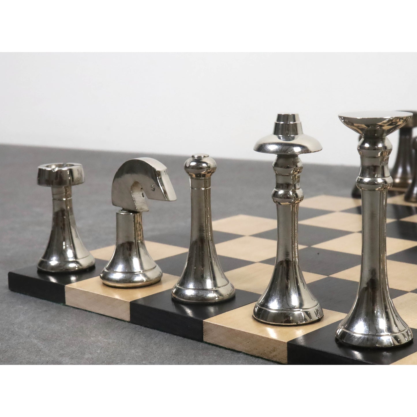 Brass Chess Set Combo of 3.1" Contemporary Chess Pieces + Ebony Wood Chess board