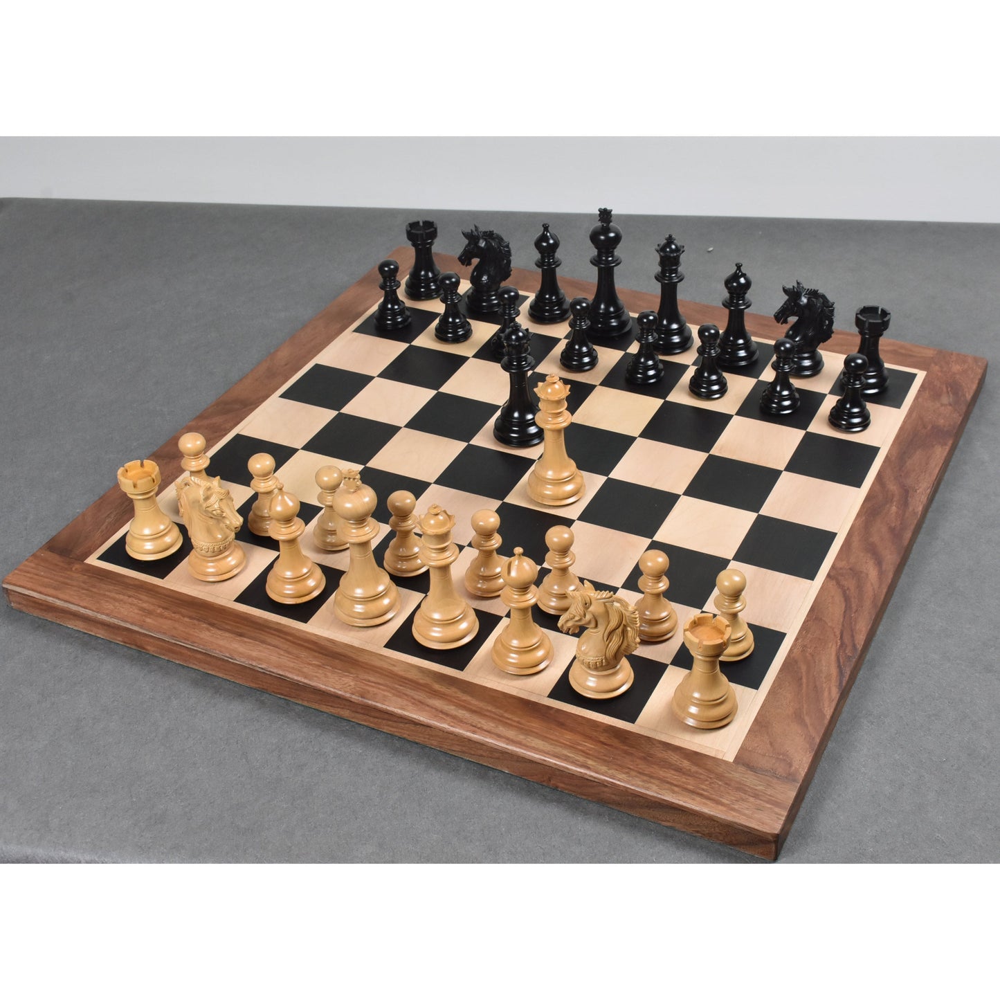 Combo of 4.6" Prestige Luxury Staunton Ebony Chess Pieces with 23" Large Ebony & Maple Wood Chessboard and Storage Box