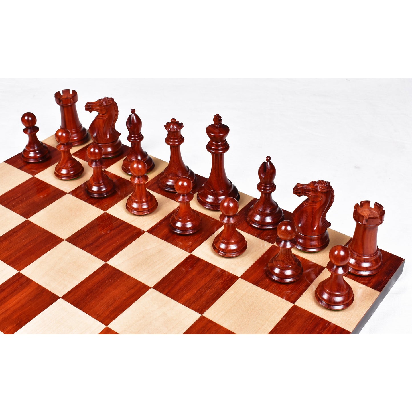 Combo of 4" Sleek Staunton Luxury Chess Set - Pieces in Bud Rosewood with Borderless Chess board and Storage Box