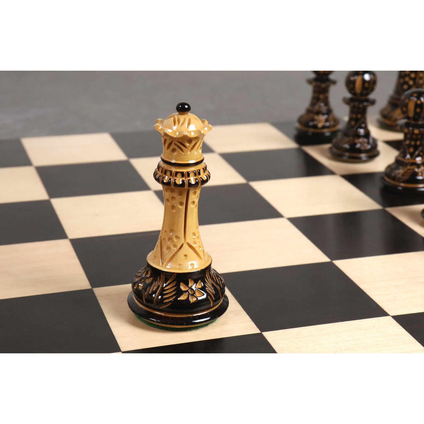 Combo of 4" Professional Staunton Chess Set - Pieces in Lacquered Burnt Boxwood with Board and Box