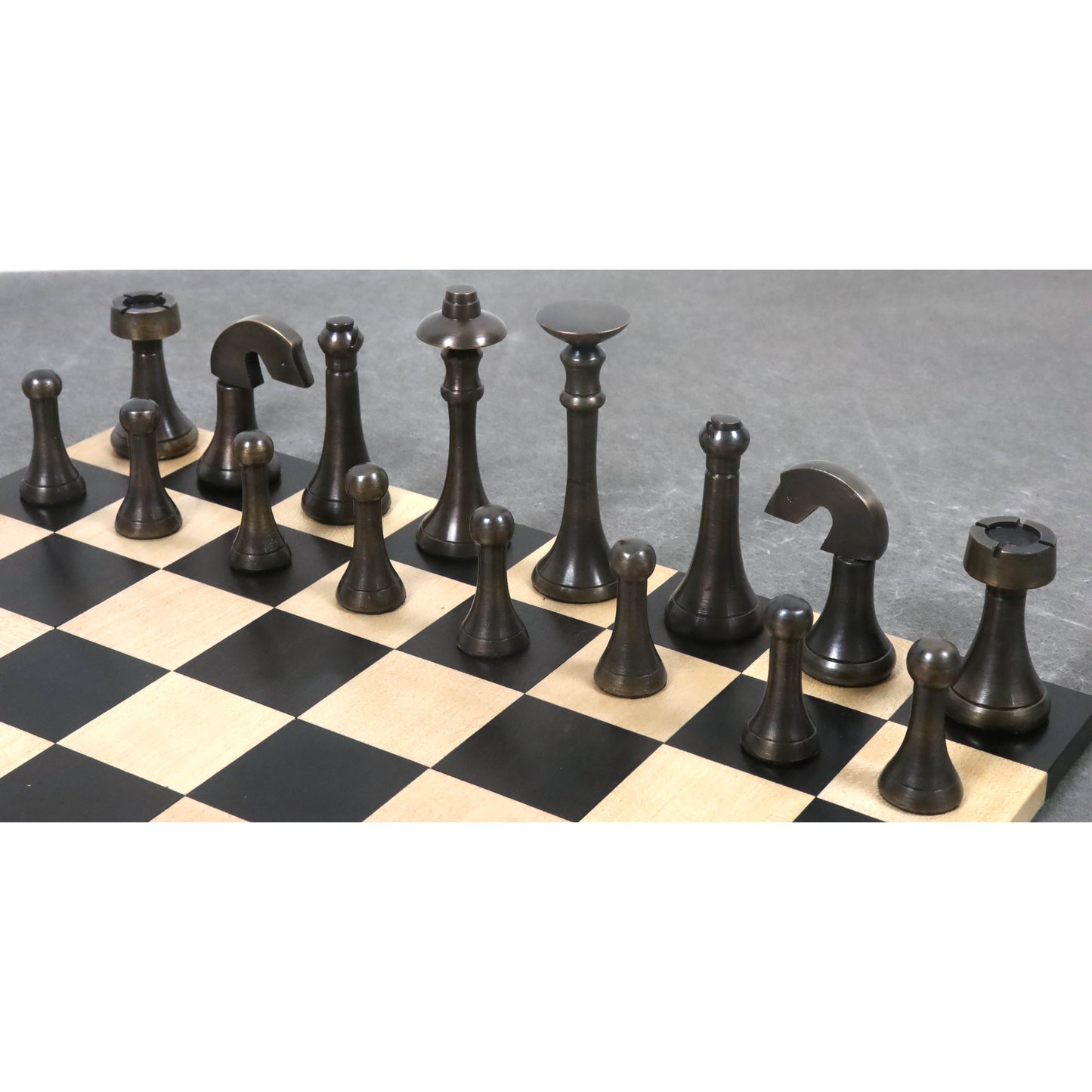 Brass Chess Set Combo of 3.1" Contemporary Chess Pieces + Ebony Wood Chess board