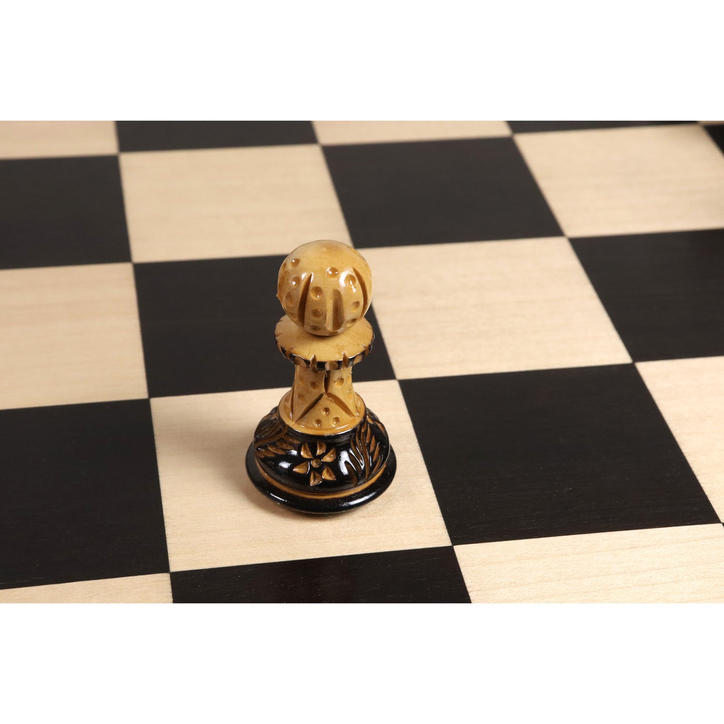 Combo of 4" Professional Staunton Chess Set - Pieces in Lacquered Burnt Boxwood with Board and Box