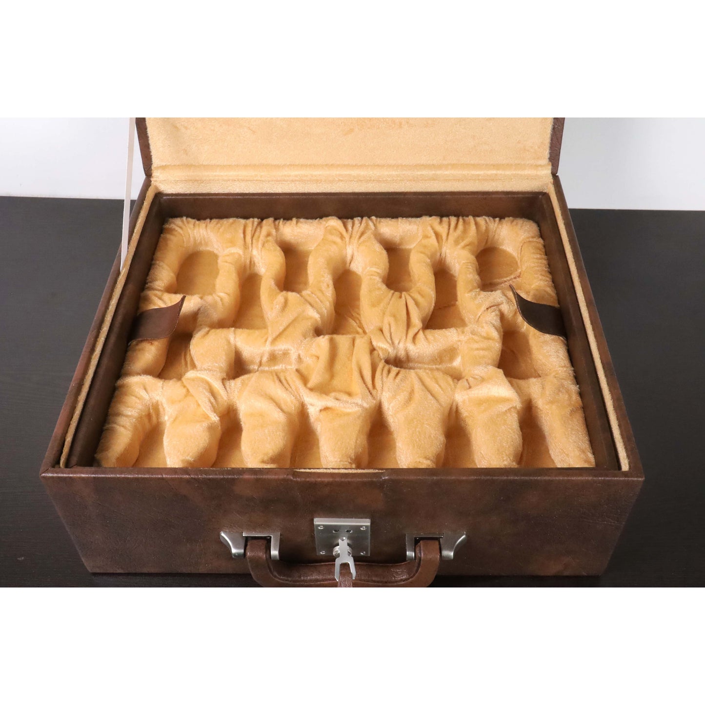 Tan Brown Leatherette Coffer Storage Box for Chess Pieces of 4.2" to 4.7" King